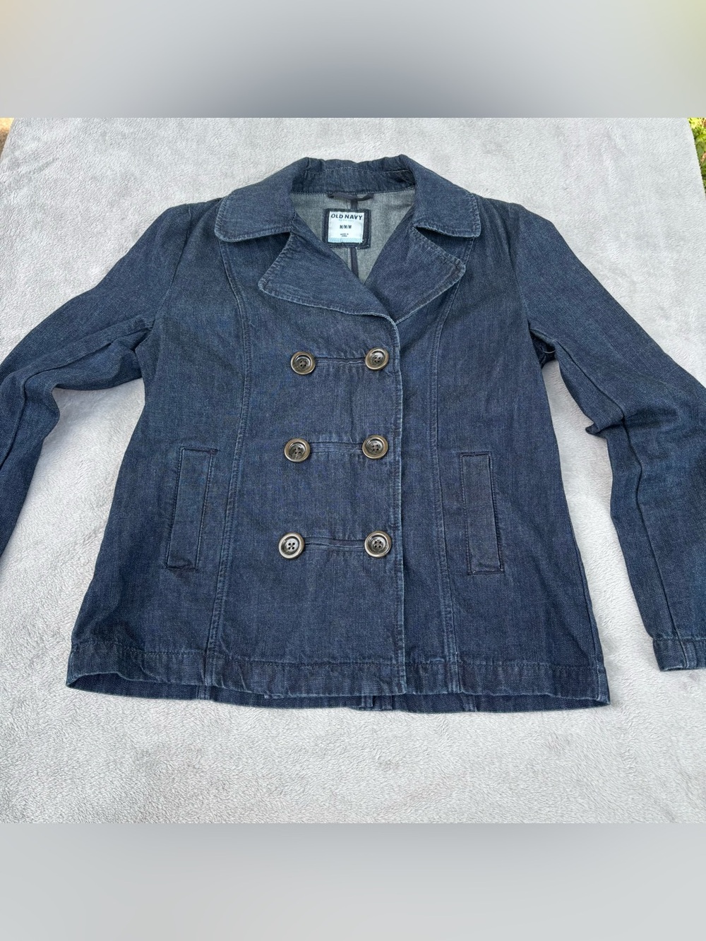 Old Navy Denim Pea Coat Jean Jacket Peacoat Women’s Size Medium Dark Denim READ